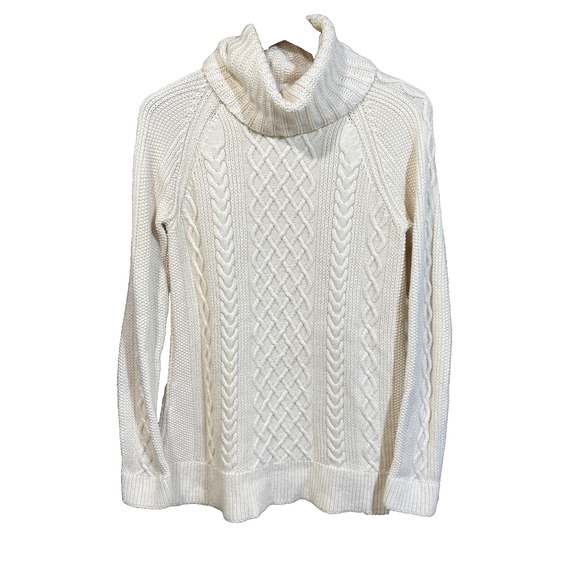 Talbots Cable Knit Turtleneck Fisherman Sweater Medium Wool Cashmere Cotton - Picture 1 of 8